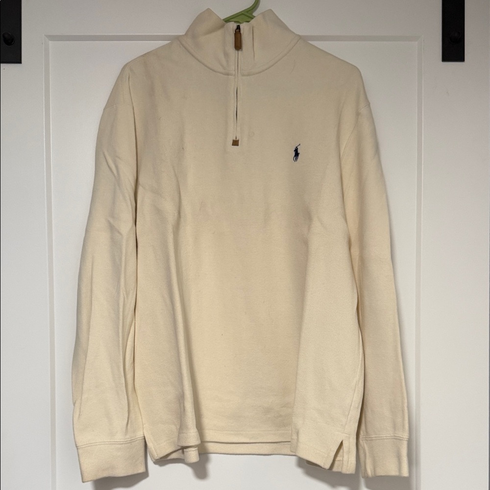 Polo by Ralph Lauren Cream Quarter-Zip Pullover with Navy Pony